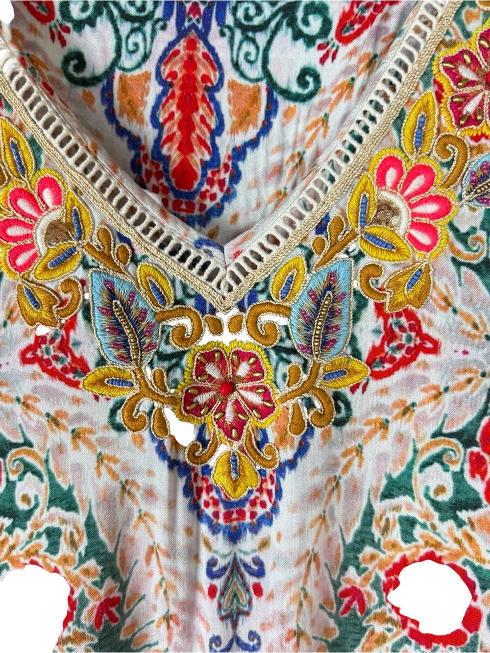 Soft Surroundings Ipanema Embroidered Beaded Caftan Maxi dress in Rio Rainbow - Picture 6 of 16